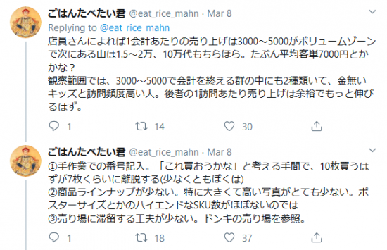 Screenshot_2020-03-12 ごはんたべたい君 on Twitter 初めてハロショなる場所に行き、購買体験をしたわけだけど、底地面積あたりの売り上げ最大化とか1mmも考えてない購買動線の設計で殿様商売の凄さを実感した。たぶんちょろ(1).png